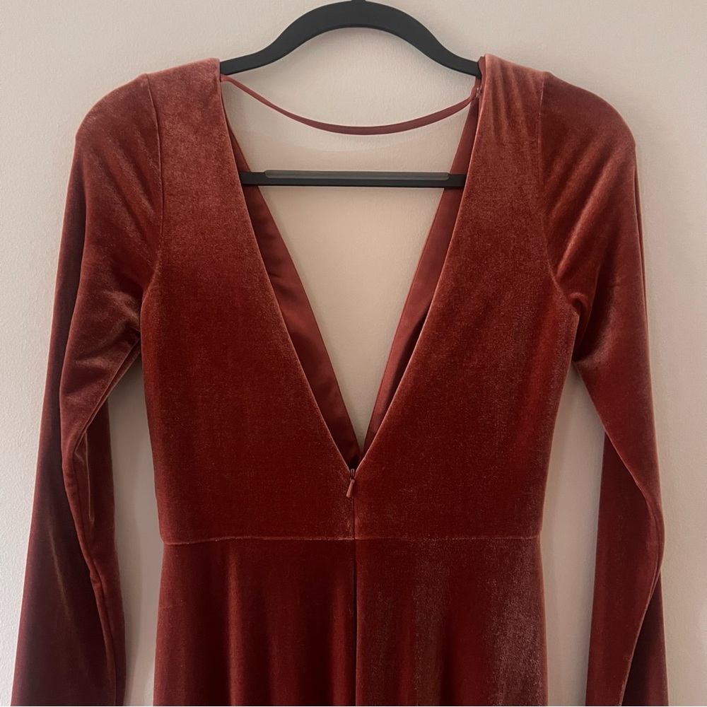 Jenny Yoo Malia Velvet Dress | English Rose | Size 4 | Front Slit - Picture 6 of 12